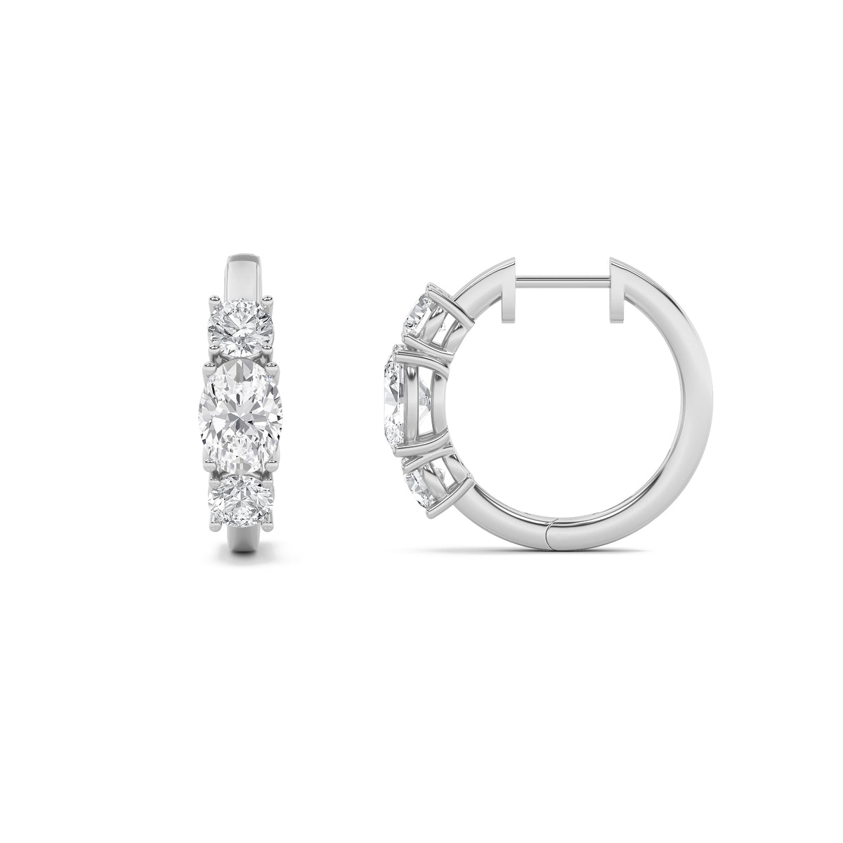 2.5Cttw Oval Shaped Lab Grown Diamond (G/VS) Three Stone Huggie Earrings in 14K Gold