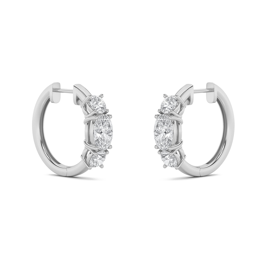 2.5Cttw Oval Shaped Lab Grown Diamond (G/VS) Three Stone Huggie Earrings in 14K Gold