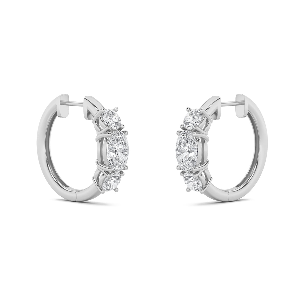 2.5Cttw Oval Shaped Lab Grown Diamond (G/VS) Three Stone Huggie Earrings in 14K Gold