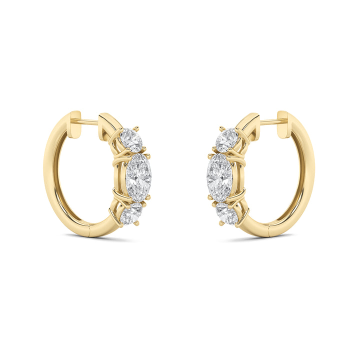 2.5Cttw Oval Shaped Lab Grown Diamond (F/VS) Three Stone Huggie Earrings in 14K Gold