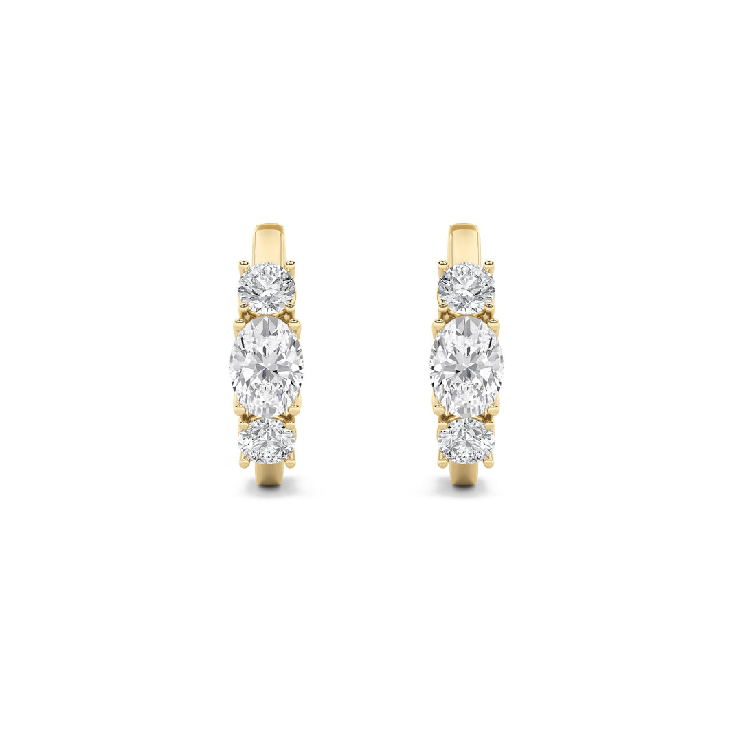 2.5Cttw Oval Shaped Lab Grown Diamond (F/VS) Three Stone Huggie Earrings in 14K Gold