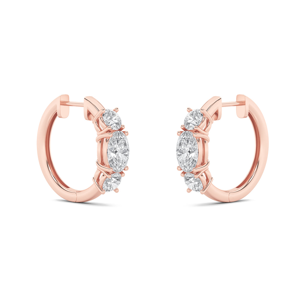 2.5Cttw Oval Shaped Lab Grown Diamond (F/VS) Three Stone Huggie Earrings in 14K Gold