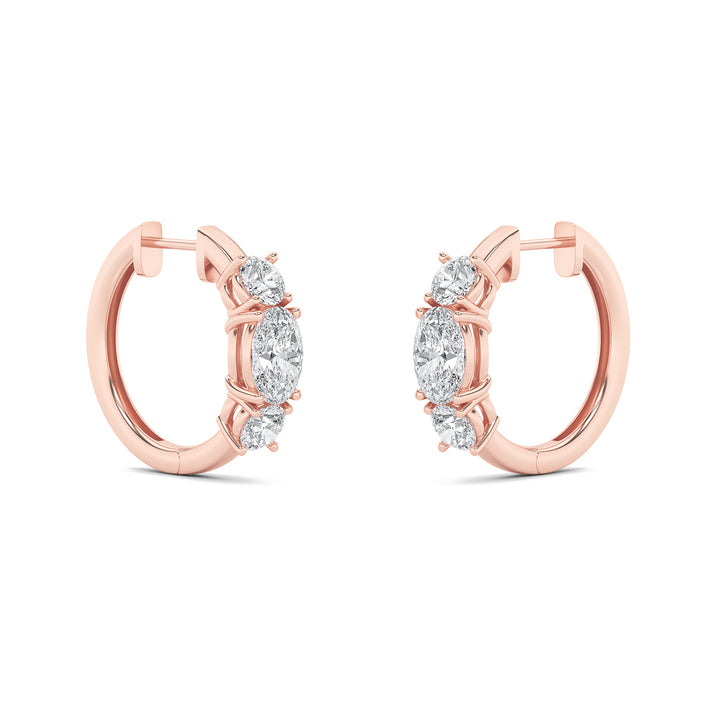 2.5Cttw Oval Shaped Lab Grown Diamond (F/VS) Three Stone Huggie Earrings in 14K Gold