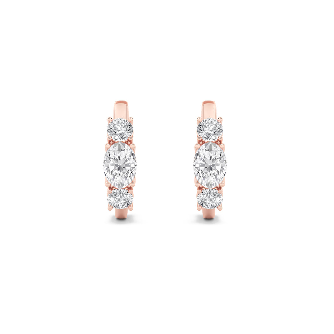 2.5Cttw Oval Shaped Lab Grown Diamond (F/VS) Three Stone Huggie Earrings in 14K Gold