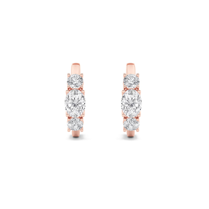 2.5Cttw Oval Shaped Lab Grown Diamond (F/VS) Three Stone Huggie Earrings in 14K Gold
