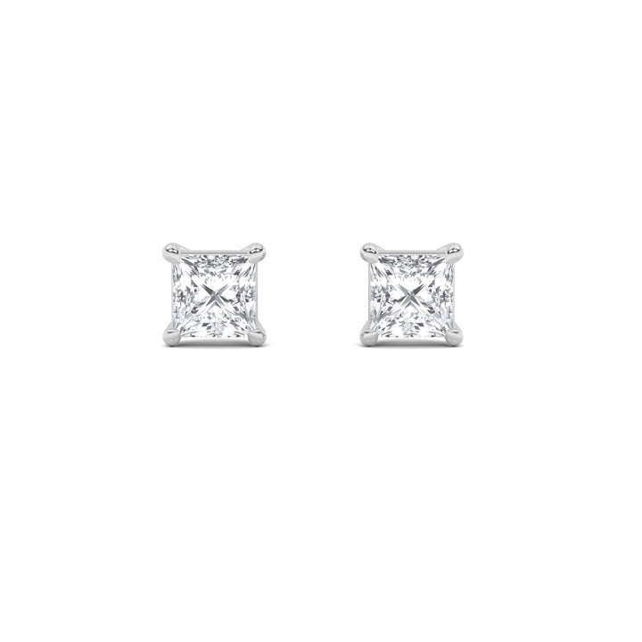 1Cttw Princess Shaped Lab Grown Diamond (F/VS) Classic Basket Set Stud Earrings in 14K Gold