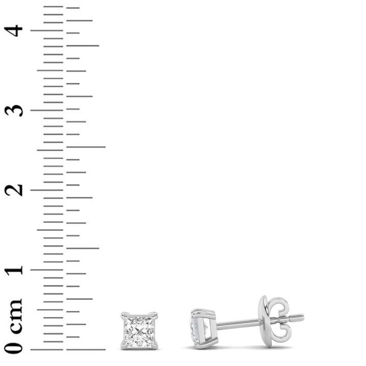 1Cttw Princess Shaped Lab Grown Diamond (G/VS) Classic Basket Set Stud Earrings in 14K Gold