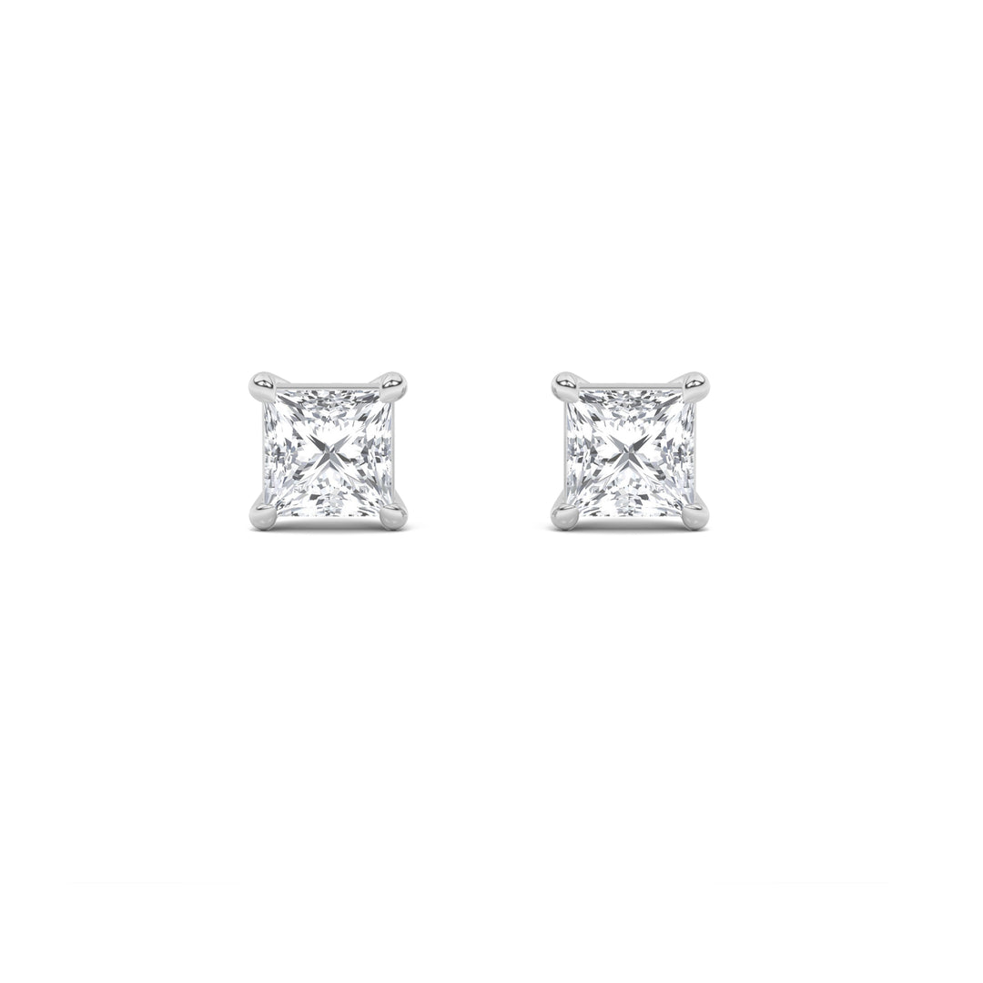 1Cttw Princess Shaped Lab Grown Diamond (F/VVS) Classic Basket Set Stud Earrings in 14K Gold