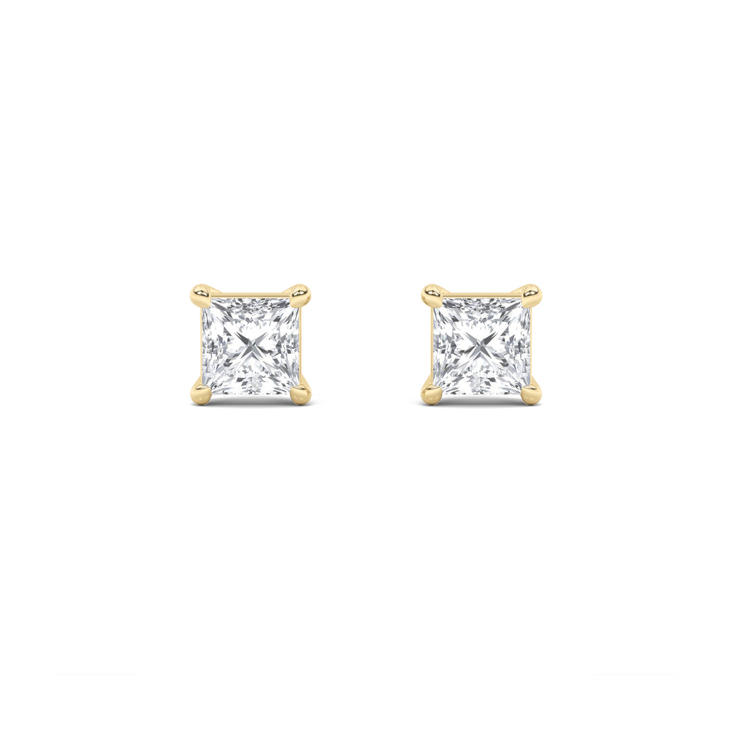 1Cttw Princess Shaped Lab Grown Diamond (F/VS) Classic Basket Set Stud Earrings in 14K Gold