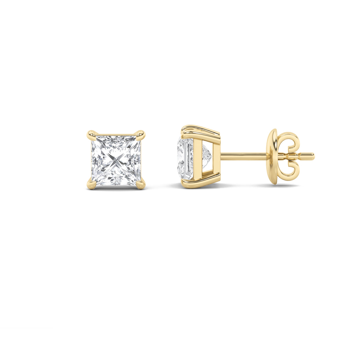 1Cttw Princess Shaped Lab Grown Diamond (G/VS) Classic Basket Set Stud Earrings in 14K Gold