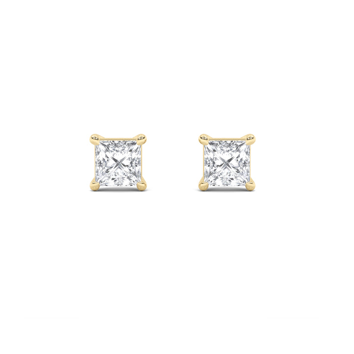 1Cttw Princess Shaped Lab Grown Diamond (G/VS) Classic Basket Set Stud Earrings in 14K Gold