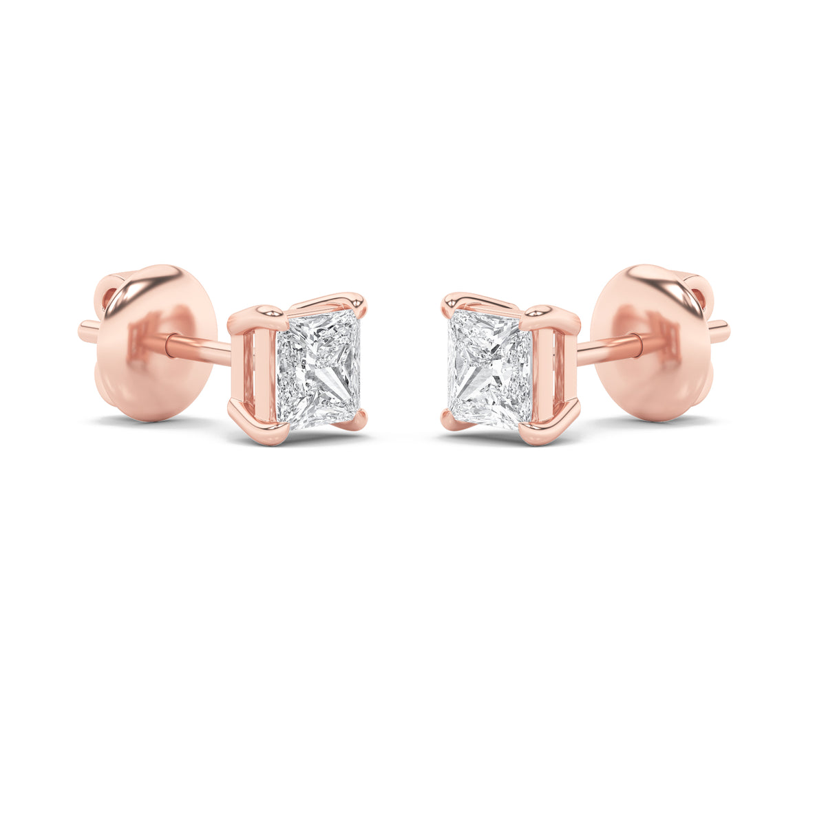 1Cttw Princess Shaped Lab Grown Diamond (G/VS) Classic Basket Set Stud Earrings in 14K Gold