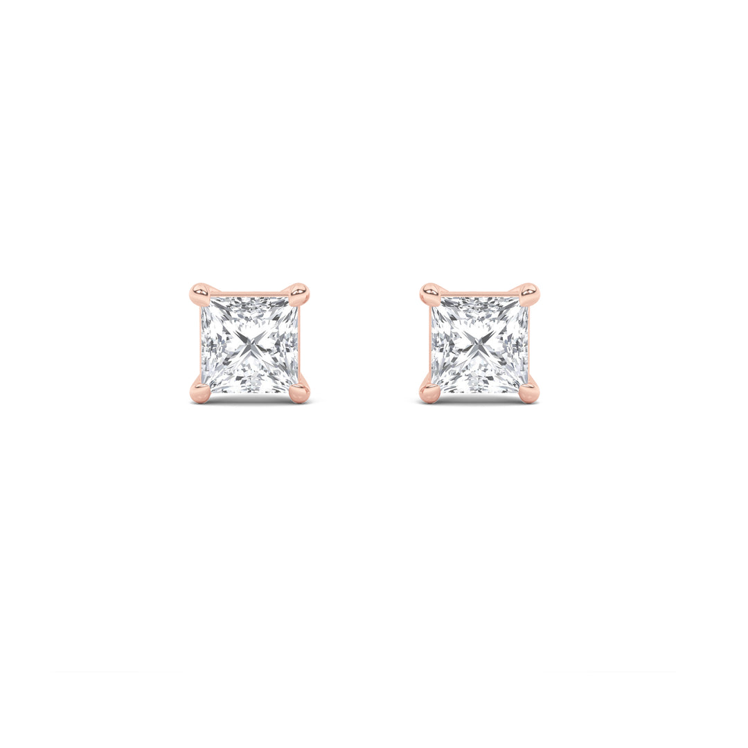 1Cttw Princess Shaped Lab Grown Diamond (G/VS) Classic Basket Set Stud Earrings in 14K Gold