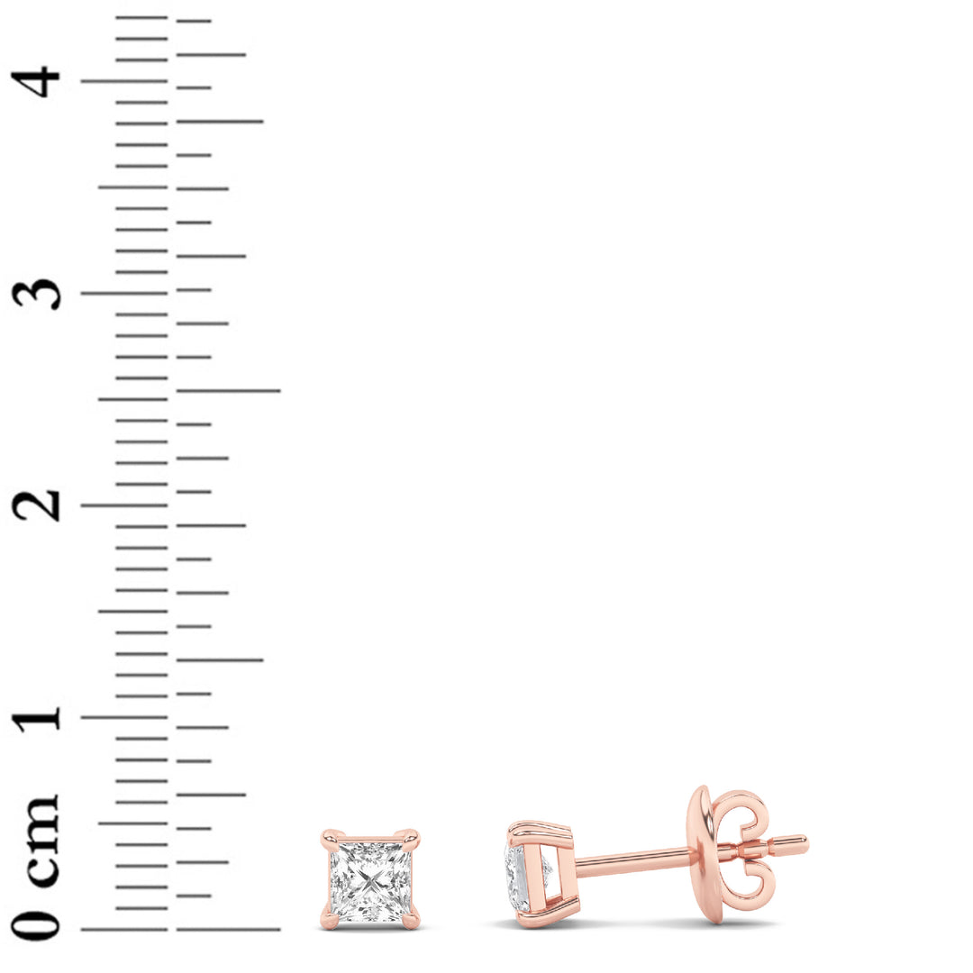 1Cttw Princess Shaped Lab Grown Diamond (G/VS) Classic Basket Set Stud Earrings in 14K Gold