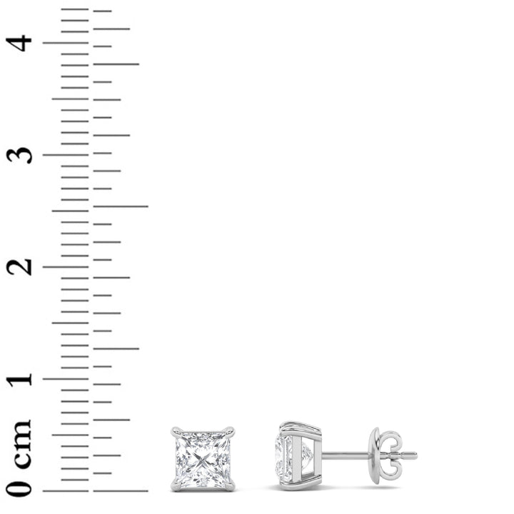 2Cttw Princess Shaped Lab Grown Diamond (G/VS) Classic Basket Set Stud Earrings in 14K Gold