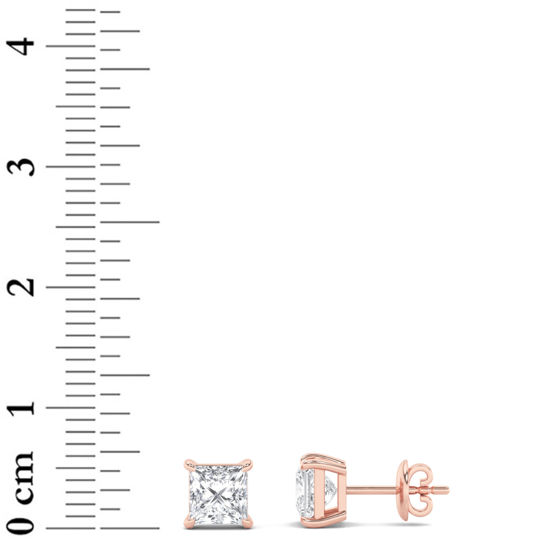 2Cttw Princess Shaped Lab Grown Diamond (F/VS) Classic Basket Set Stud Earrings in 14K Gold