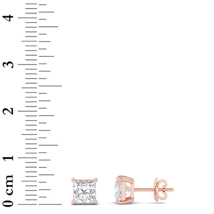 2Cttw Princess Shaped Lab Grown Diamond (F/VS) Classic Basket Set Stud Earrings in 14K Gold