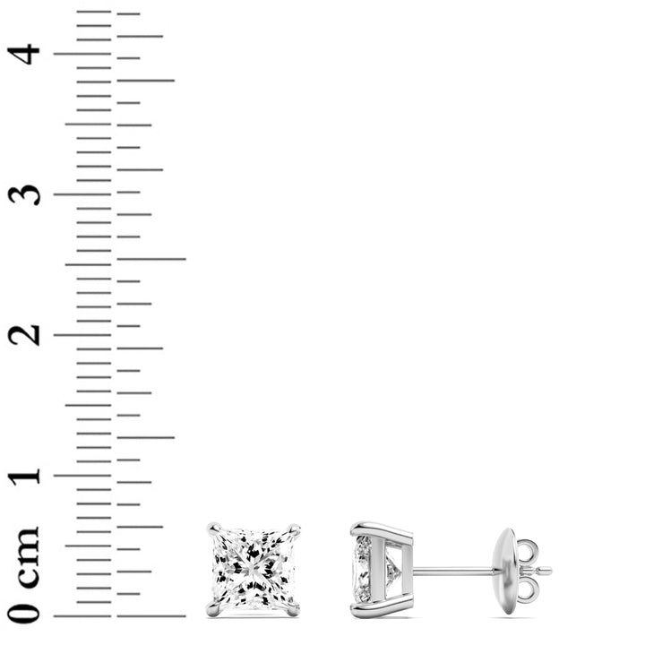 3Cttw Princess Shaped Lab Grown Diamond (F/VS) Classic Basket Set Stud Earrings in 14K Gold