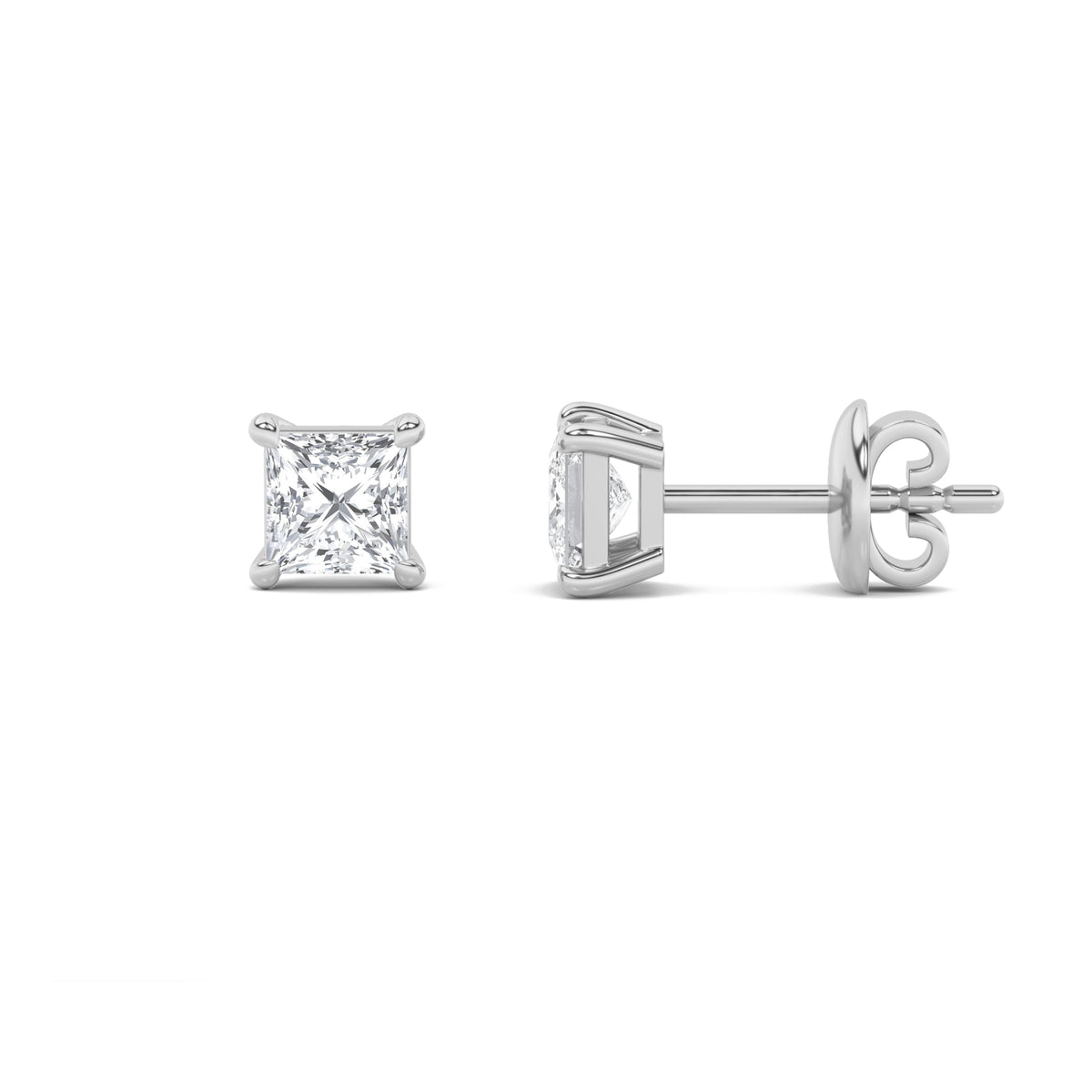 3Cttw Princess Shaped Lab Grown Diamond (G/VS) Classic Basket Set Stud Earrings in 14K Gold