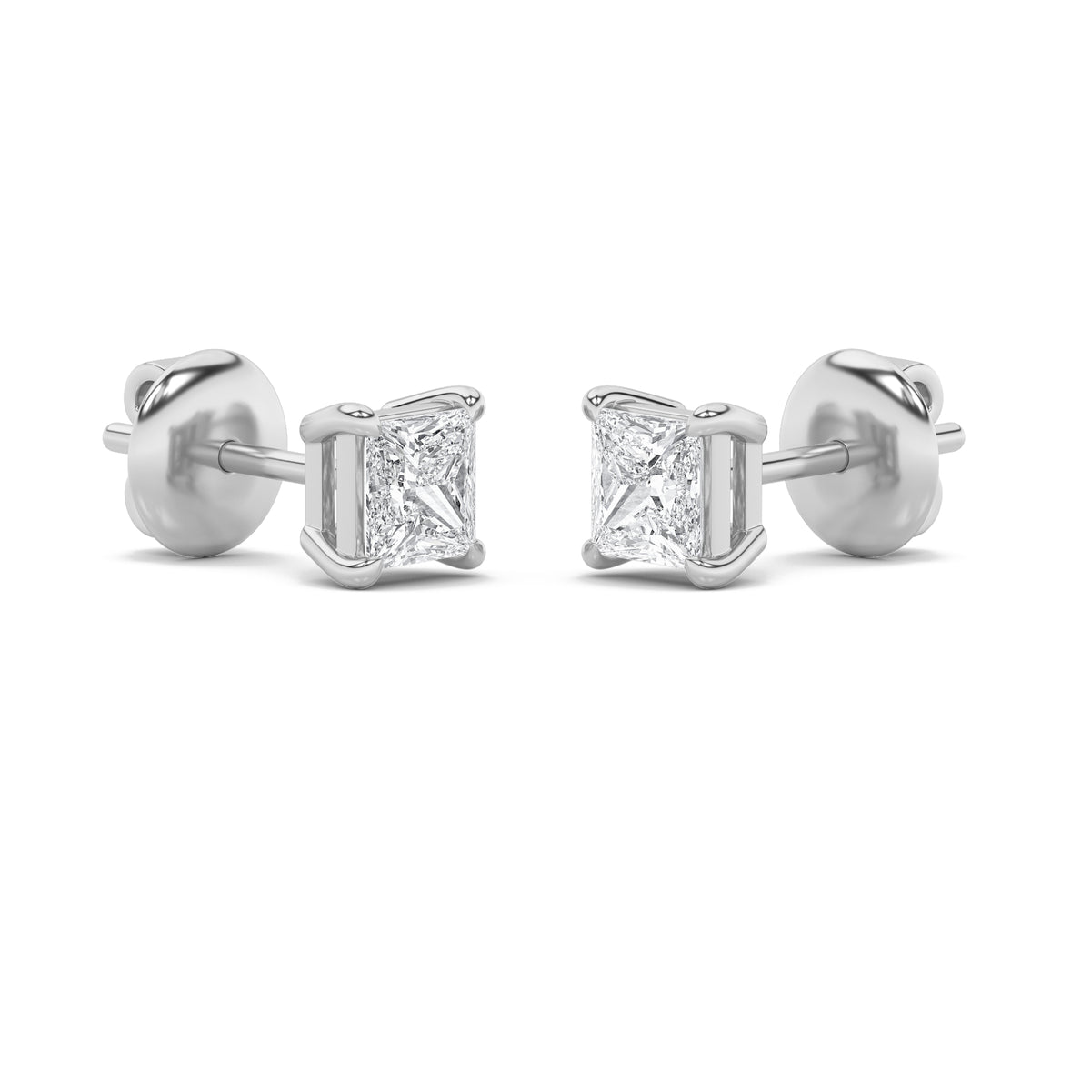 3Cttw Princess Shaped Lab Grown Diamond (G/VS) Classic Basket Set Stud Earrings in 14K Gold