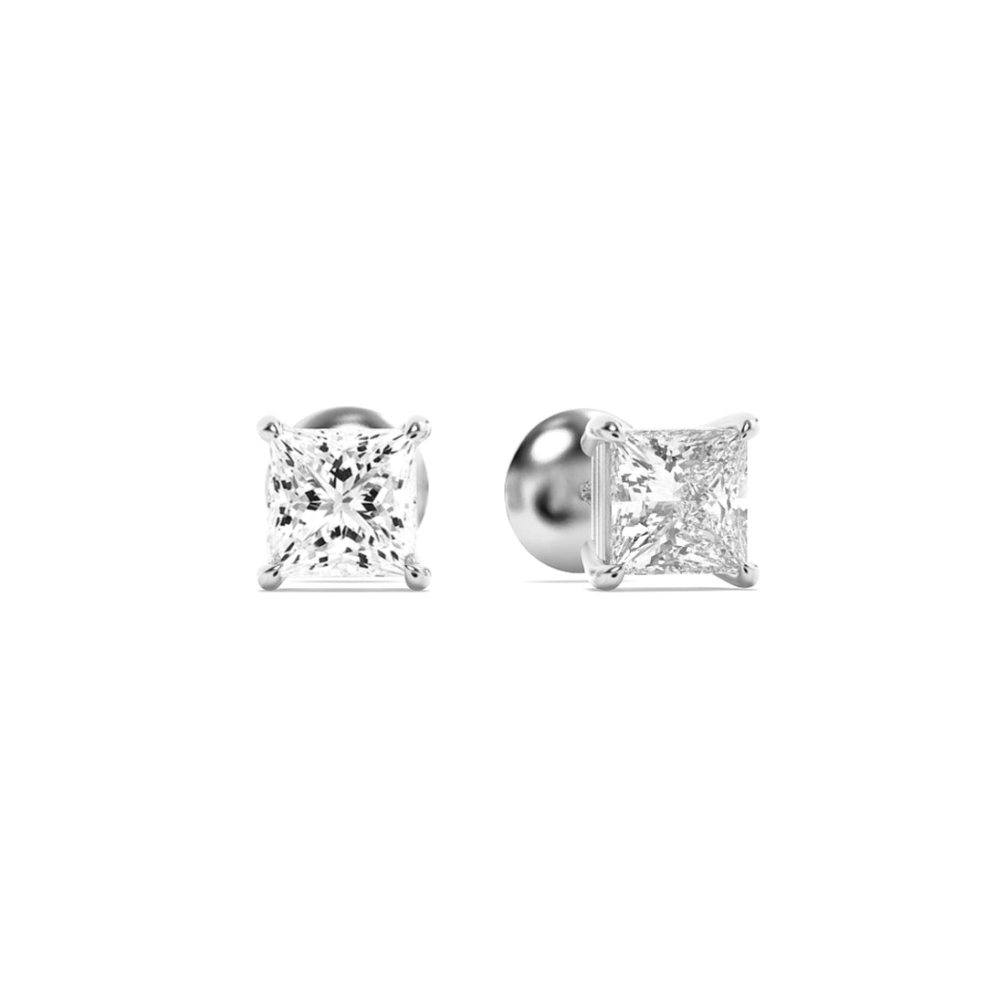 3Cttw Princess Shaped Lab Grown Diamond (G/VS) Classic Basket Set Stud Earrings in 14K Gold