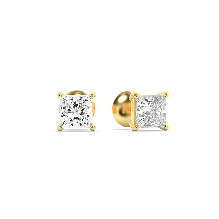 3Cttw Princess Shaped Lab Grown Diamond (G/VS) Classic Basket Set Stud Earrings in 14K Gold