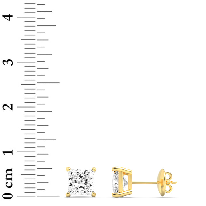 3Cttw Princess Shaped Lab Grown Diamond (G/VS) Classic Basket Set Stud Earrings in 14K Gold