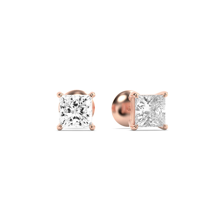 3Cttw Princess Shaped Lab Grown Diamond (F/VS) Classic Basket Set Stud Earrings in 14K Gold