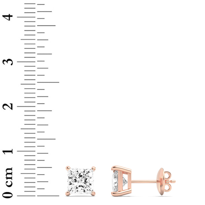 3Cttw Princess Shaped Lab Grown Diamond (F/VS) Classic Basket Set Stud Earrings in 14K Gold