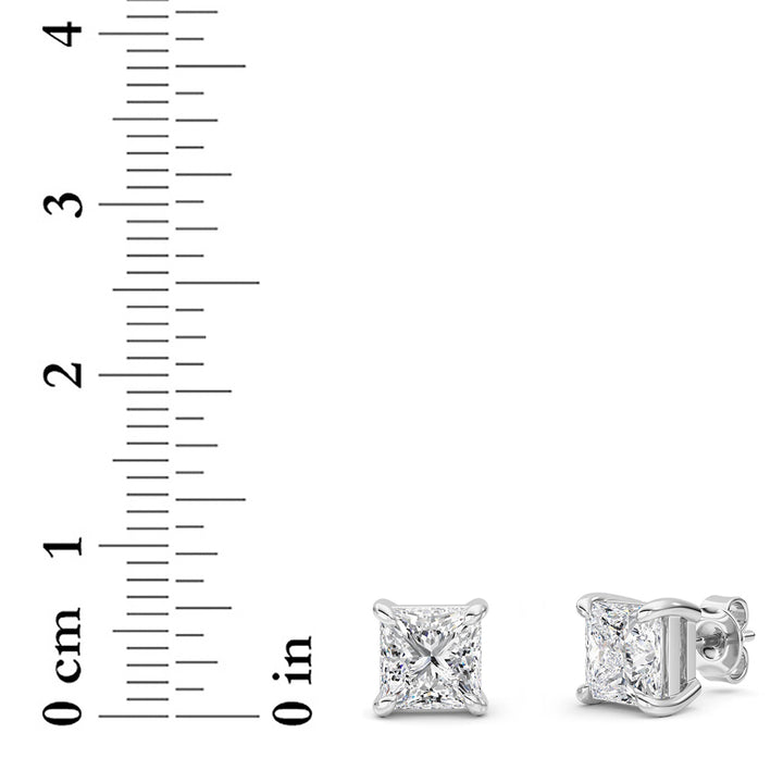 4Cttw Princess Shaped Lab Grown Diamond (F/VS) Classic Basket Set Stud Earrings in 14K Gold