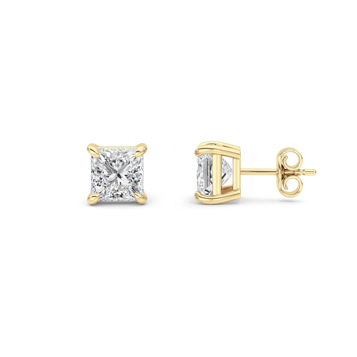 4Cttw Princess Shaped Lab Grown Diamond (G/VS) Classic Basket Set Stud Earrings in 14K Gold