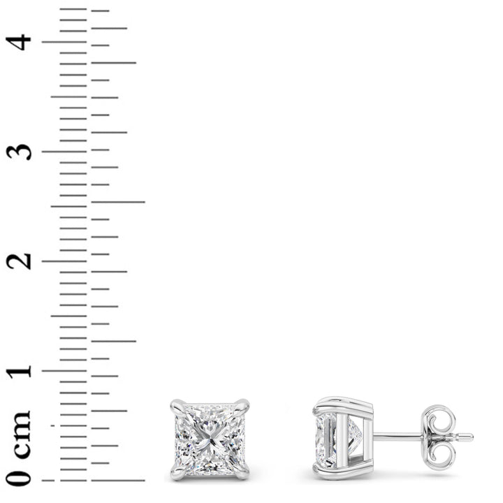 5Cttw Princess Shaped Lab Grown Diamond (F/VS) Classic Basket Set Stud Earrings in 14K Gold