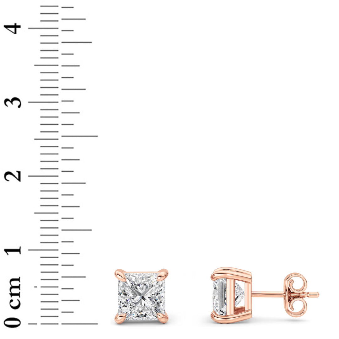 5Cttw Princess Shaped Lab Grown Diamond (F/VS) Classic Basket Set Stud Earrings in 14K Gold