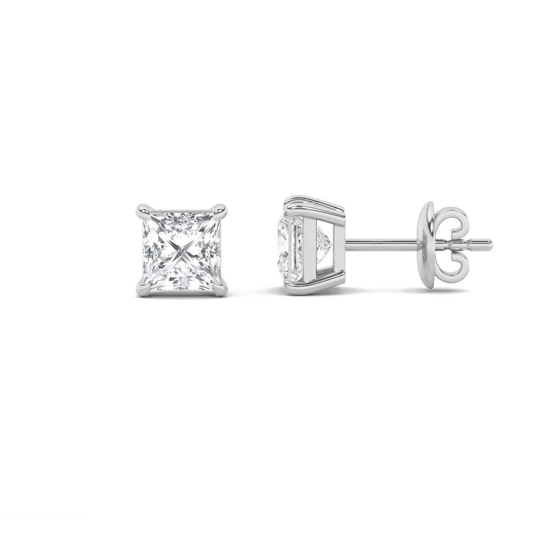 6Cttw Princess Shaped Lab Grown Diamond (F/VS) Classic Basket Set Stud Earrings in 14K Gold
