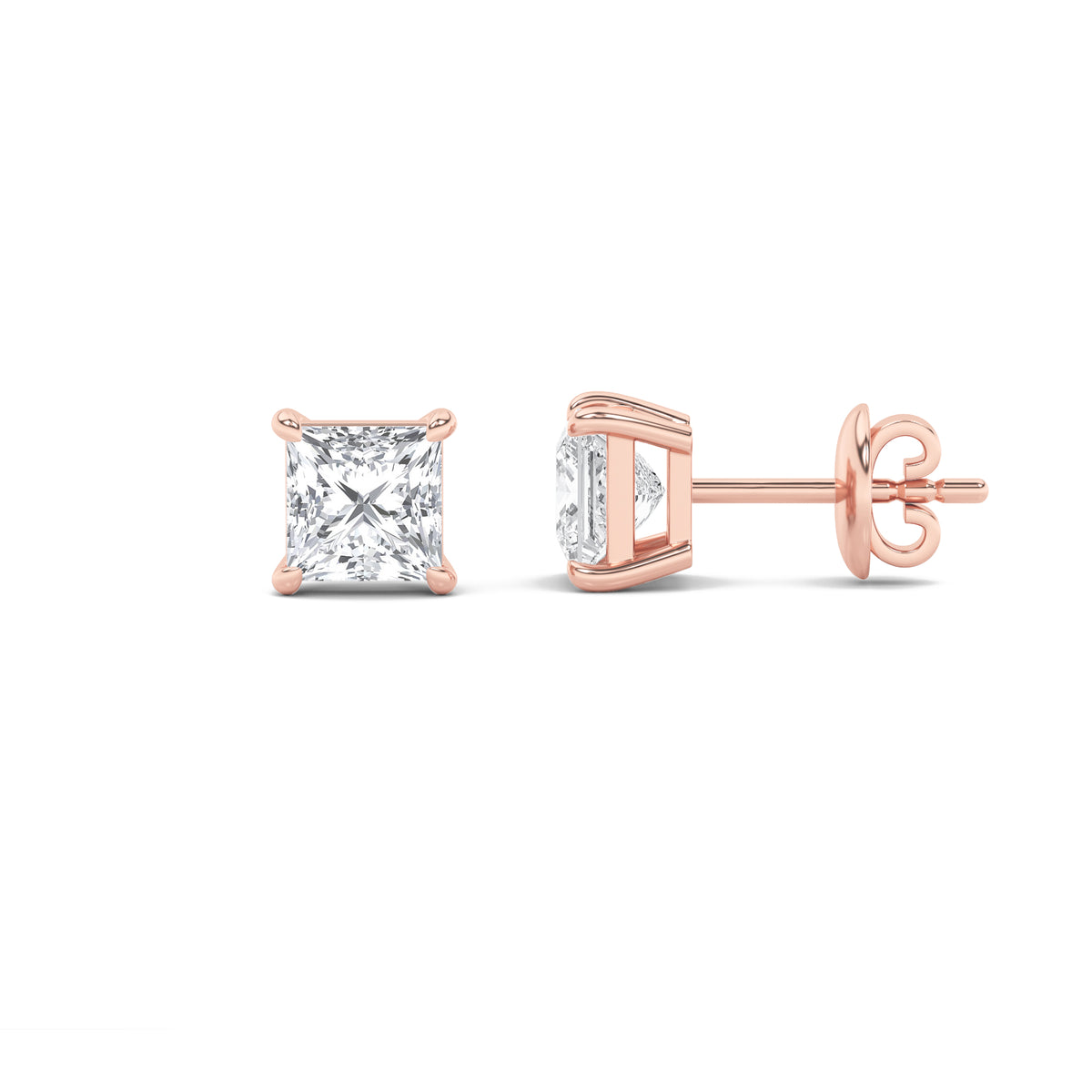6Cttw Princess Shaped Lab Grown Diamond (F/VS) Classic Basket Set Stud Earrings in 14K Gold