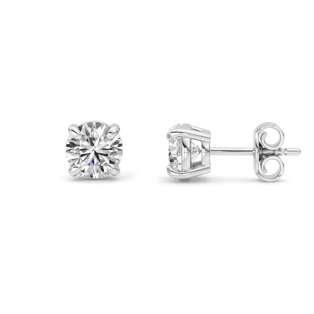 1Cttw Round Shaped Lab Grown Diamond (F/VS) Classic Basket Set Stud Earrings in 14K Gold