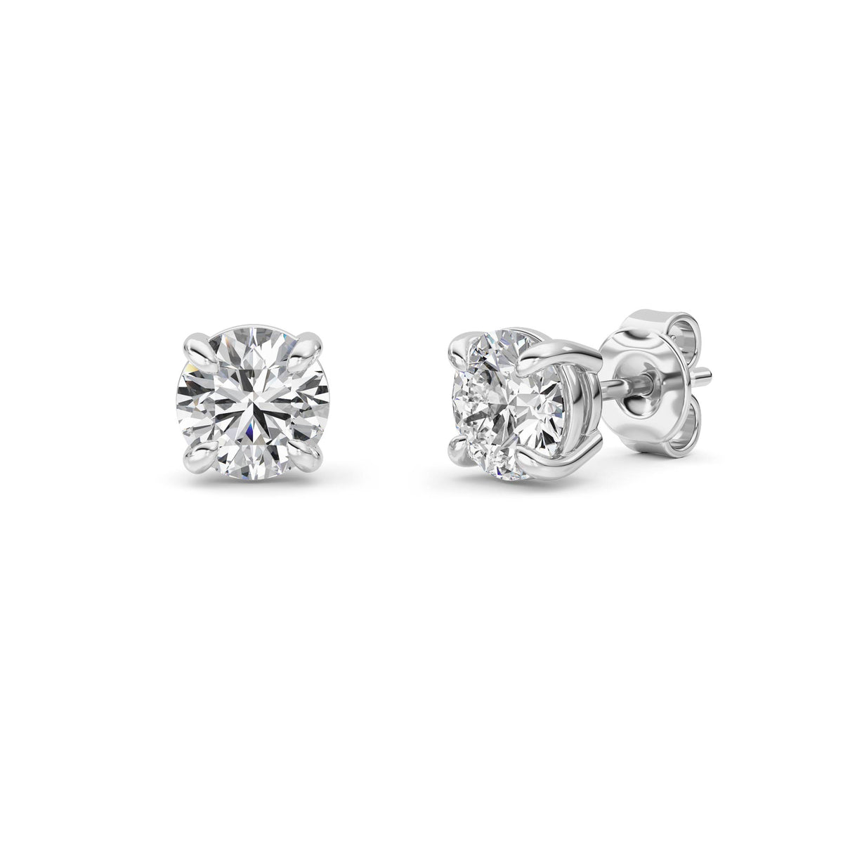 1Cttw Round Shaped Lab Grown Diamond (F/VS) Classic Basket Set Stud Earrings in 14K Gold