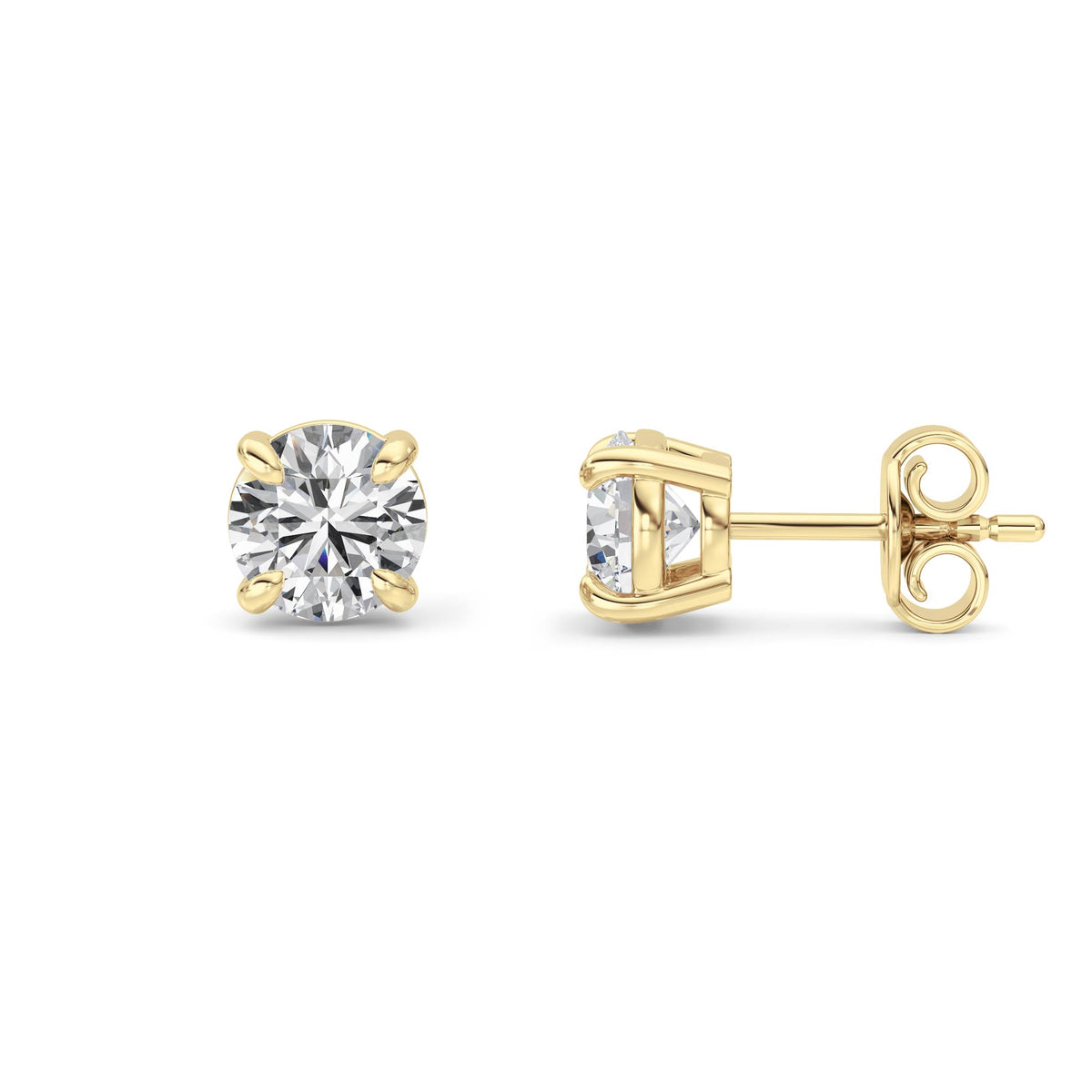 1Cttw Round Shaped Lab Grown Diamond (F/VS) Classic Basket Set Stud Earrings in 14K Gold
