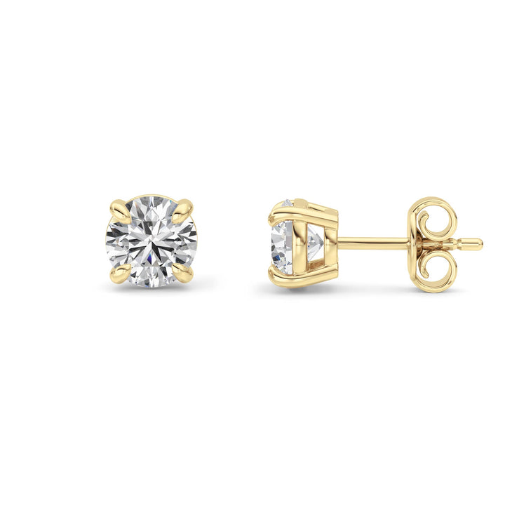 1Cttw Round Shaped Lab Grown Diamond (F/VS) Classic Basket Set Stud Earrings in 14K Gold