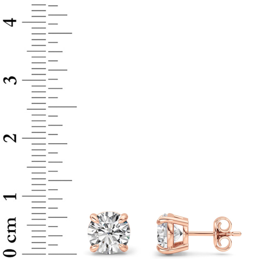 3Cttw Round Shaped Lab Grown Diamond (F/VS) Classic Basket Set Stud Earrings in 14K Gold