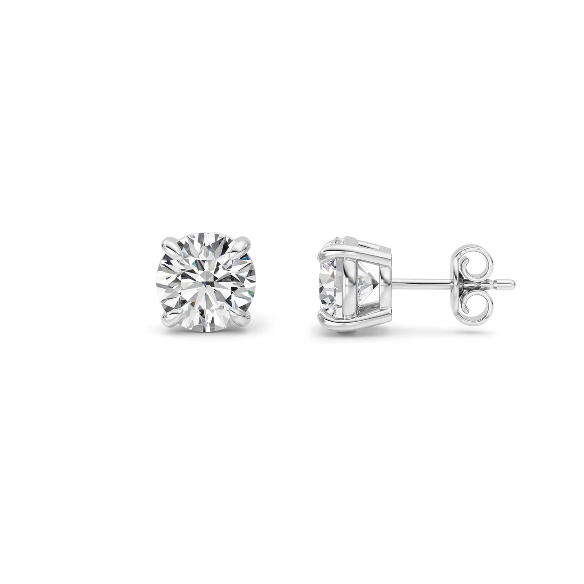5Cttw Round Shaped Lab Grown Diamond (F/VS) Classic Basket Set Stud Earrings in 14K Gold