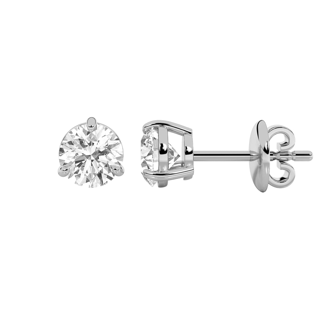 2Cttw Round Shaped Lab Grown Diamond (G/VS) Classic Basket Set Stud Earrings in 14K Gold