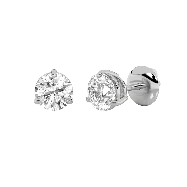 3Cttw Round Shaped Lab Grown Diamond (F/VS) Classic Basket Set Stud Earrings in 14K Gold
