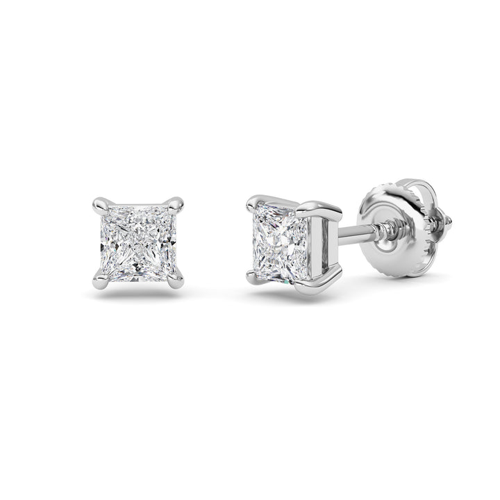 1Cttw Princess Shaped Lab Grown Diamond (F/VS) Stud Earrings in 14K Gold