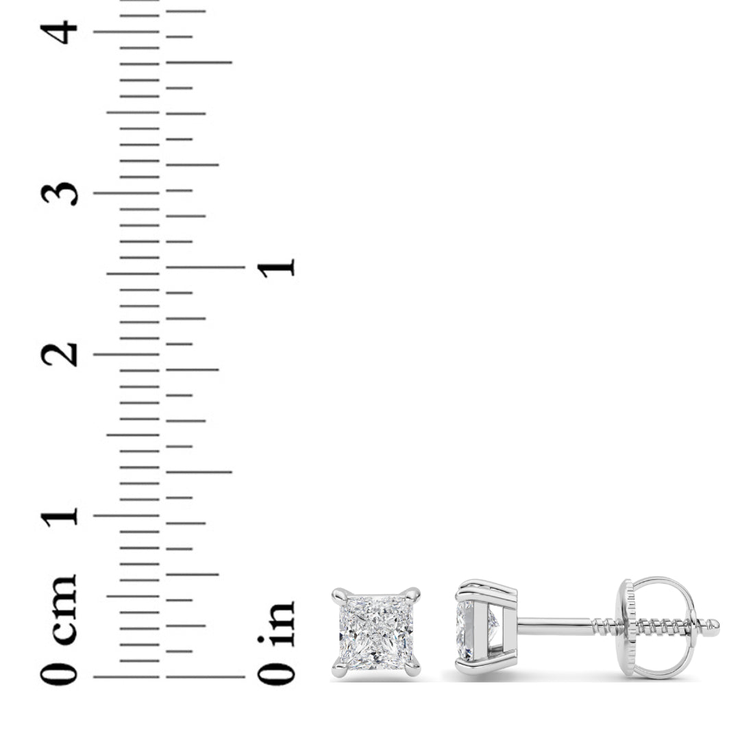 2Cttw Princess Shaped Lab Grown Diamond (F/VS) Stud Earrings in 14K Gold