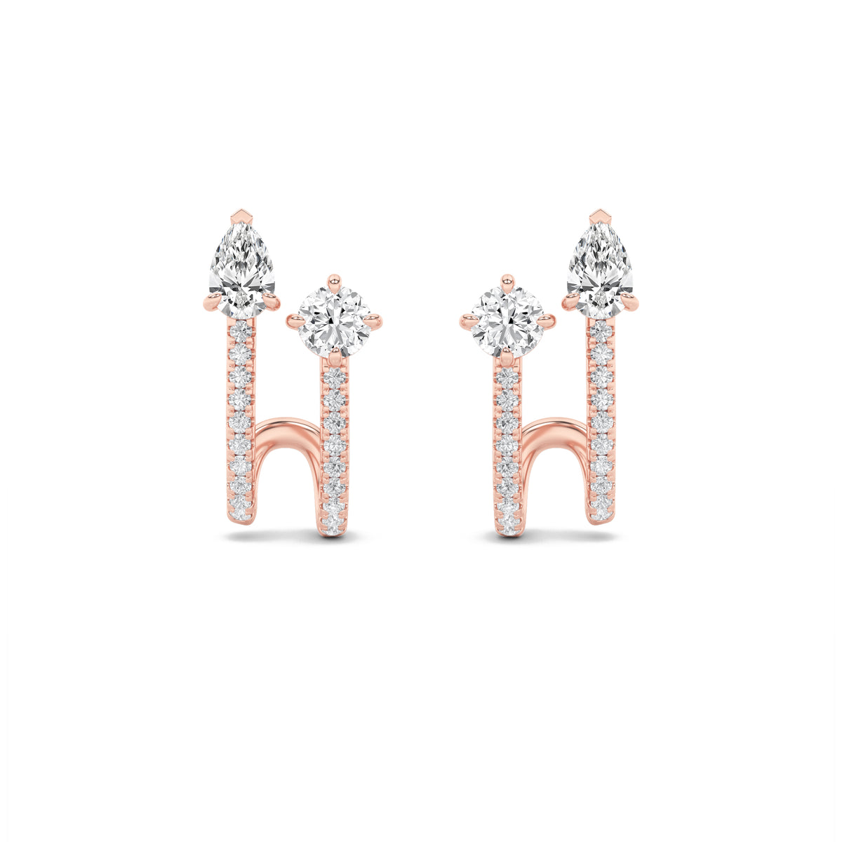 2.5Cttw Round Shaped Lab Grown Diamond (F/VVS) Toi et Moi Accented Earrings in 14K Gold