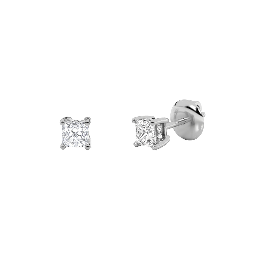 1Cttw Princess Shaped Lab Grown Diamond (F/VS) Hidden Halo Stud Earrings in 14K Gold