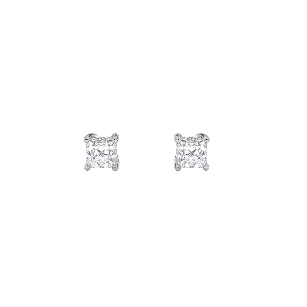 1Cttw Princess Shaped Lab Grown Diamond (F/VS) Hidden Halo Stud Earrings in 14K Gold