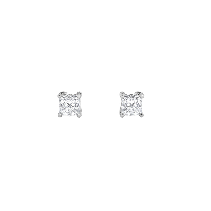 1Cttw Princess Shaped Lab Grown Diamond (F/VS) Hidden Halo Stud Earrings in 14K Gold