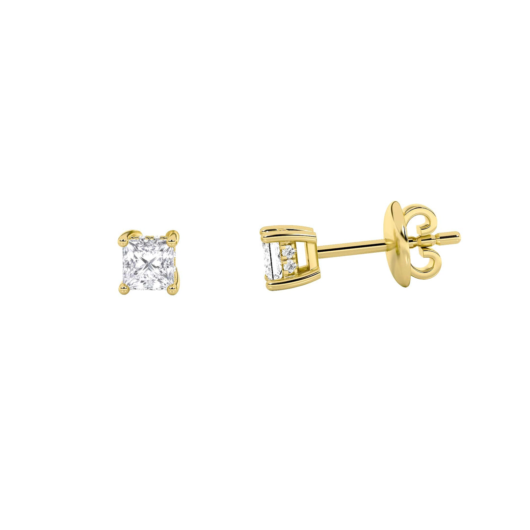 1.25Cttw Princess Shaped Lab Grown Diamond (F/VS)Hidden Halo Stud Earrings in 14K Gold